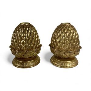 Vintage Gold Gilded Flake Baroque Regency Artichoke Candle Holders Pineapple